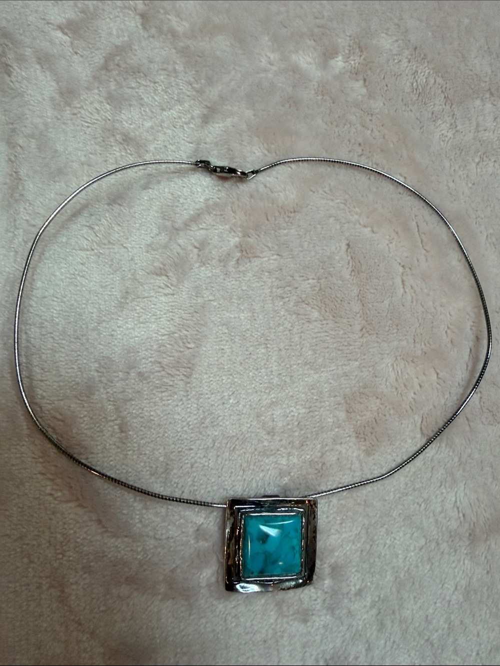 Silpada Sterling Silver Choker Necklace with Turquoise Blue Square Pendant 1”x1”